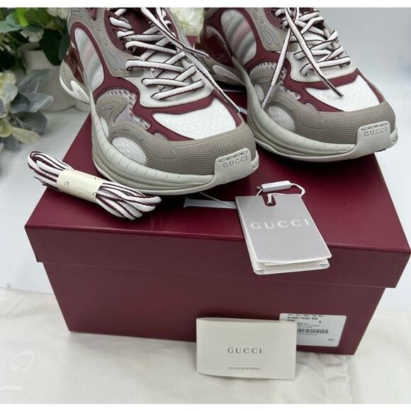 Men's Gucci 2.0 sneakers in white/gray/burgundy size 9 made in Italy - Picture 4 of 15